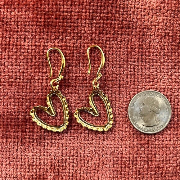 New OPEN DOTTED HEART Earrings Gold ❤️ - Picture 3 of 4